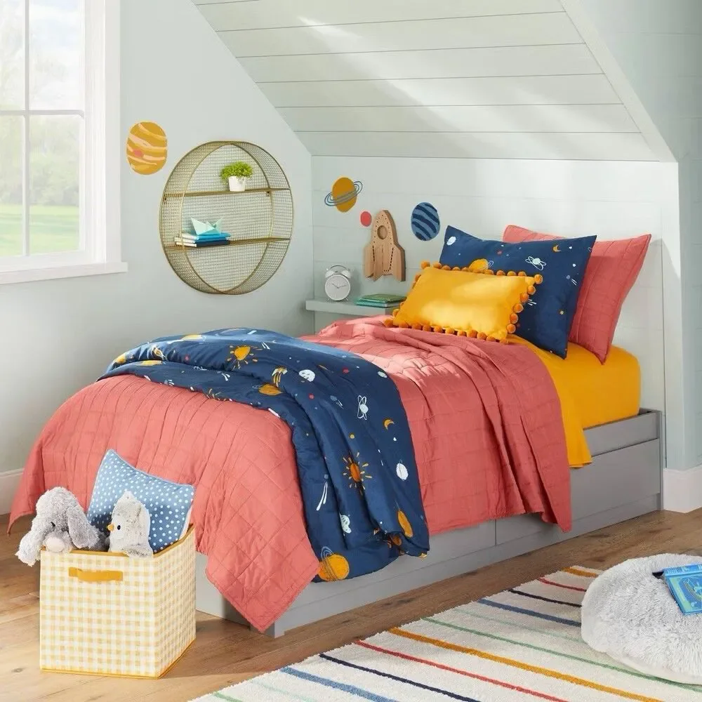 Pillowfort Twin Box Stitch Microfiber Kids Quilt Faded Rose New No Tags